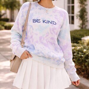 Como Vintage "Be Kind" Tie-Dye Pastel Blue Lavender Pullover Sweater (Size L)
